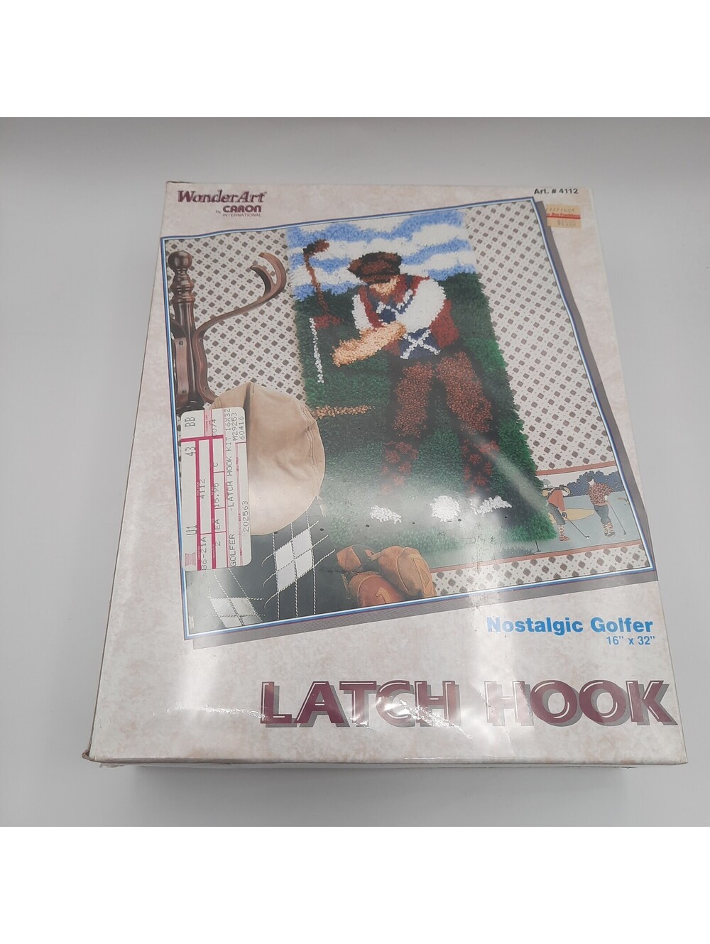 Vintage Caron Latch Hook Rug Kit "Nostalgic Golfer" #4112 Sealed 16" x 32" - New